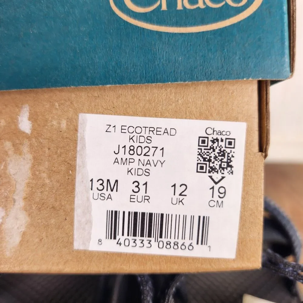 Chaco Z/1 Ecotread Kids Sz 13M Amp Navy Adjustable Hiking Outdoor Sandals Shoes